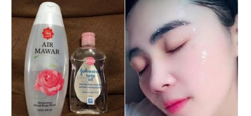 manfaat baby oil dan air mawar untuk wajah